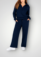 Women's Zip-Up Pants Set – High Waist Wide Leg Lounge Set