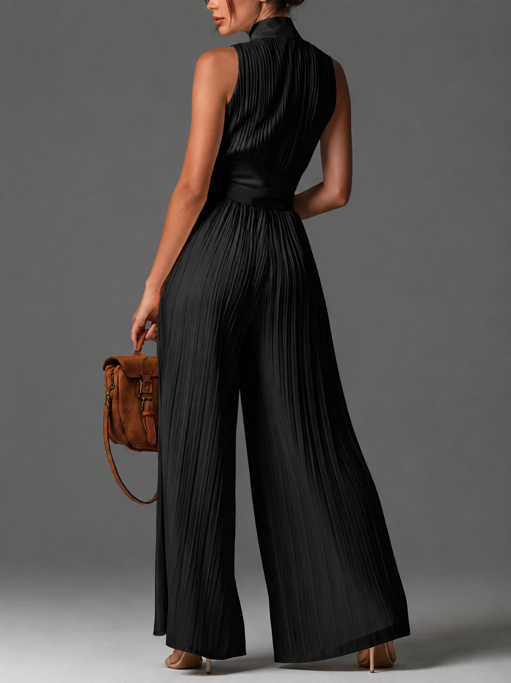 Women's Halter Wide Leg Jumpsuit – Defined Waist Evening Occasion Jumpsuit