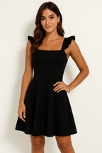 Women's Ruffle Strap Mini Dress – Fit & Flare Cocktail Day Dress