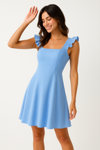 Women's Ruffle Strap Mini Dress – Fit & Flare Cocktail Day Dress