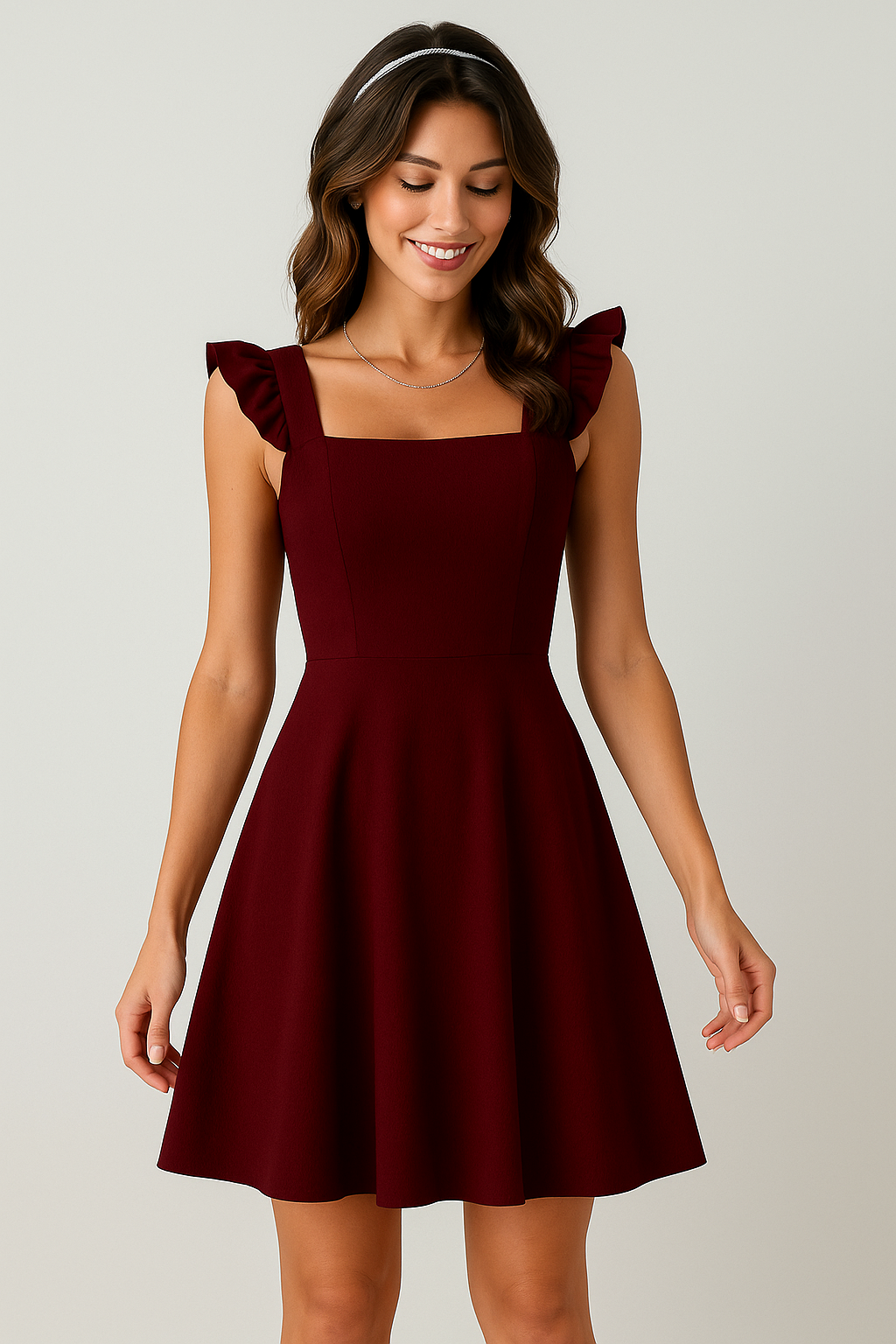 Women's Ruffle Strap Mini Dress – Fit & Flare Cocktail Day Dress