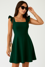 Women's Ruffle Strap Mini Dress – Fit & Flare Cocktail Day Dress