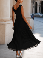 Women's Pleated Wedding Guest Midi Dress – Flowy Formal Cocktail Dress