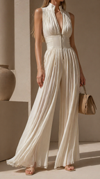 Women's Pleated Formal Jumpsuit – Tailored Evening Occasion Jumpsuit