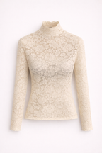 Women's Fitted High Neck Lace Blouse – Long Sleeve Evening Blouse