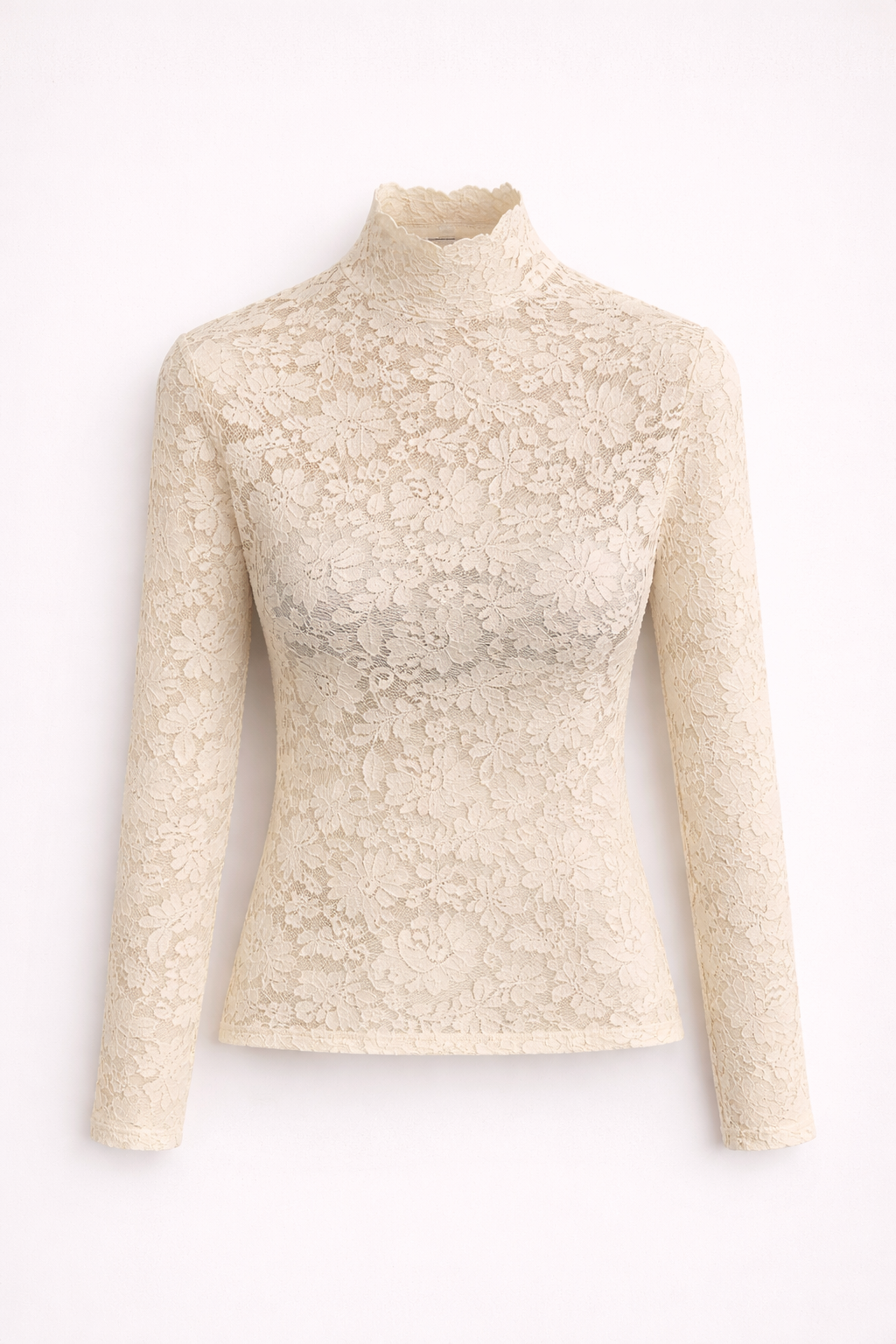 Women's Fitted High Neck Lace Blouse – Long Sleeve Evening Blouse