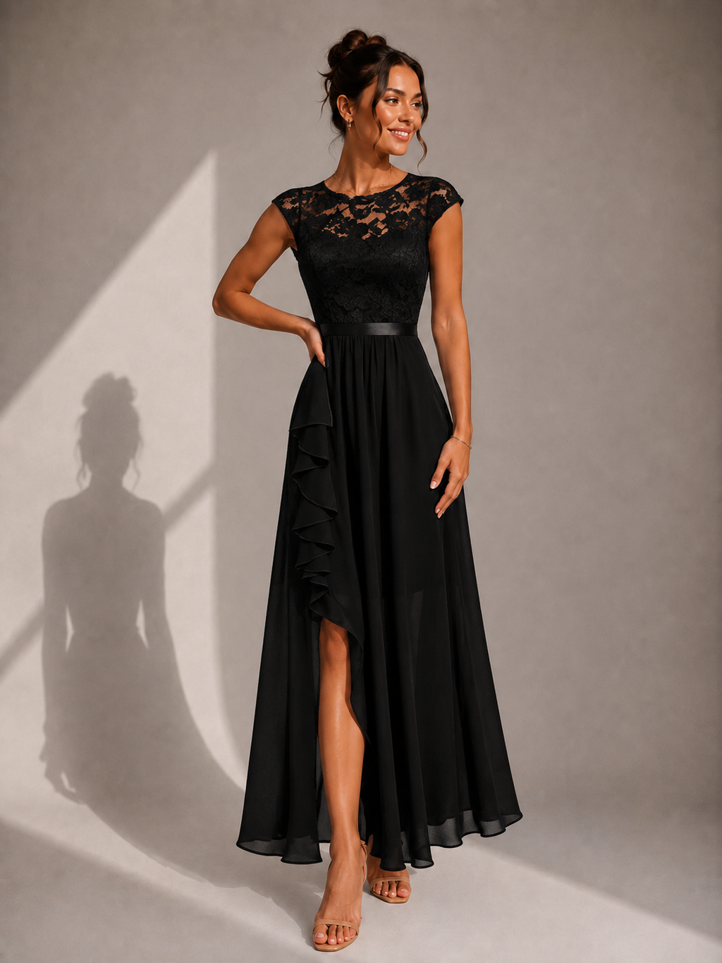 Women's Lace Detail Wedding Guest Maxi Dress – Flowy A-Line Formal Dress