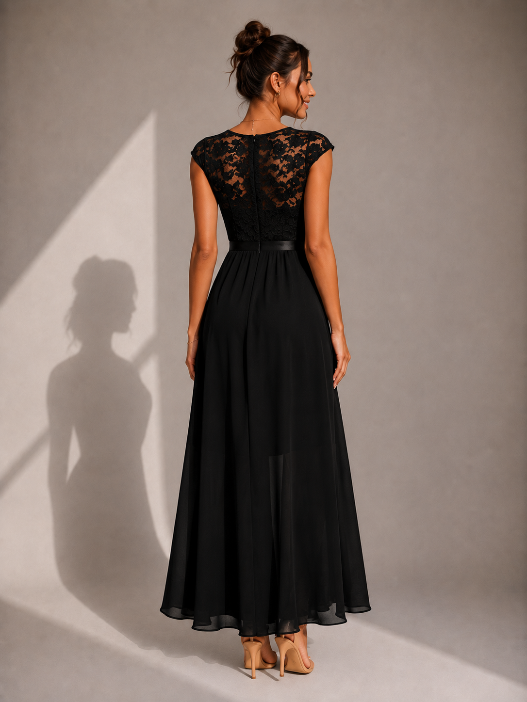 Women's Lace Detail Wedding Guest Maxi Dress – Flowy A-Line Formal Dress