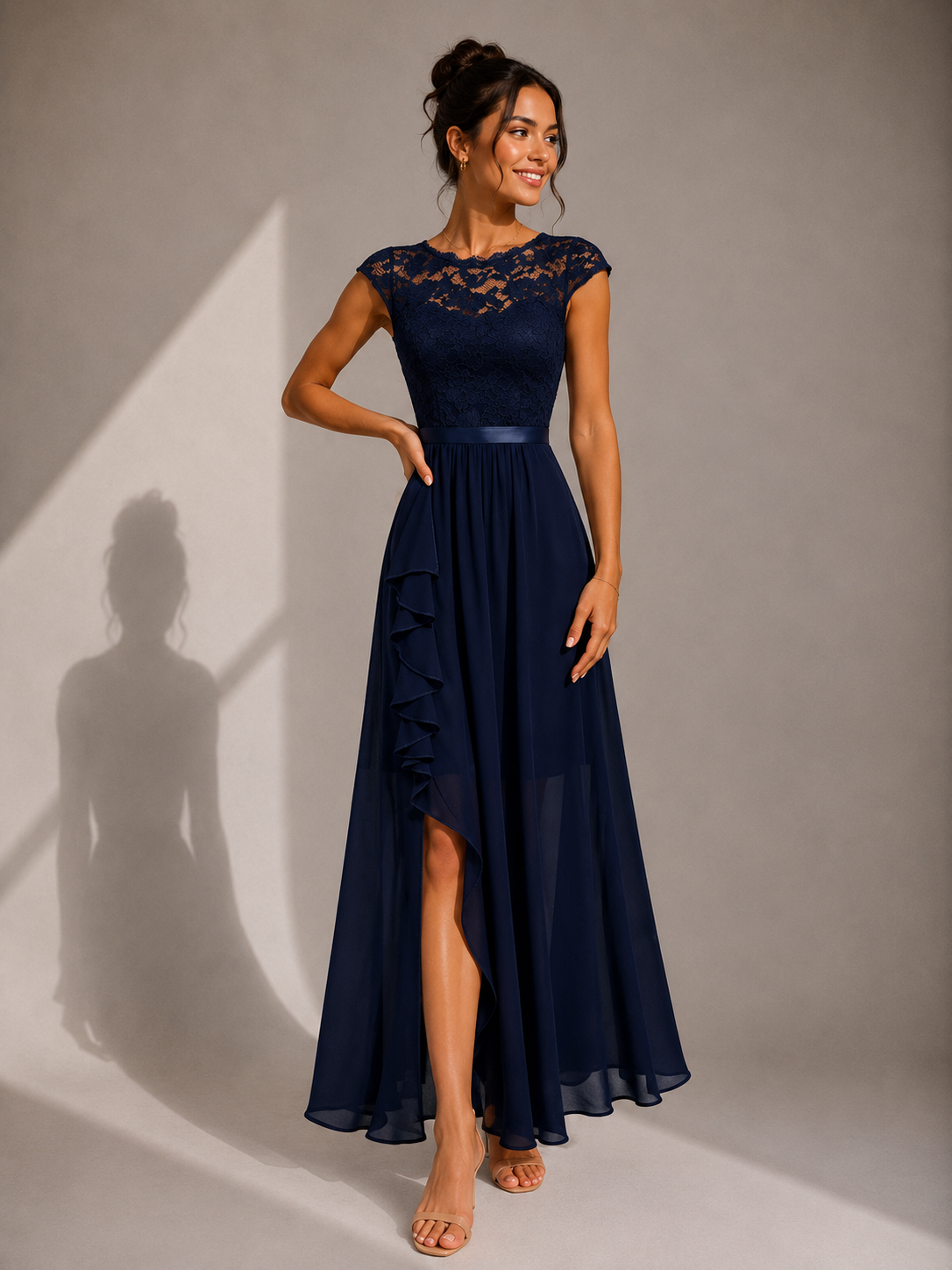 Women's Lace Detail Wedding Guest Maxi Dress – Flowy A-Line Formal Dress