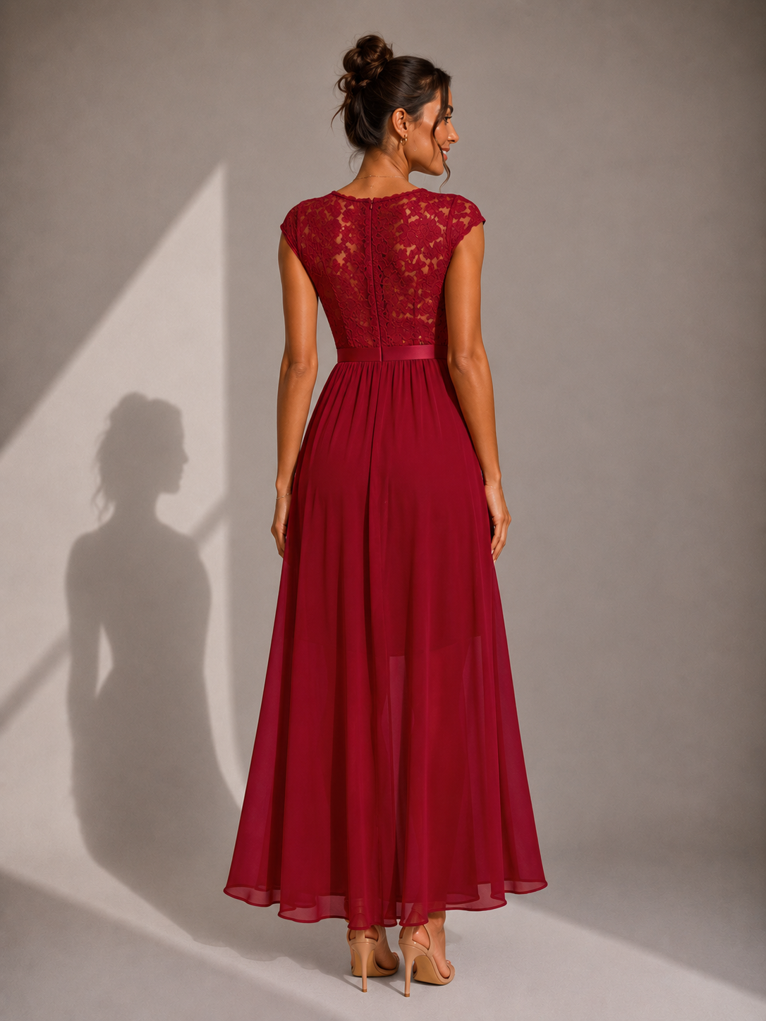 Women's Lace Detail Wedding Guest Maxi Dress – Flowy A-Line Formal Dress