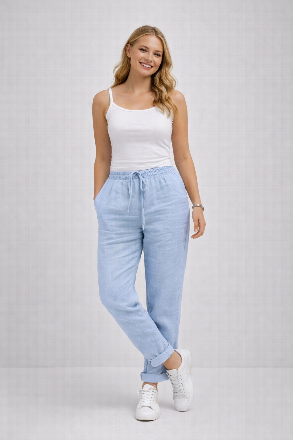 Women's Elastic Waist Straight Leg Pants – Drawstring Pocket Trousers