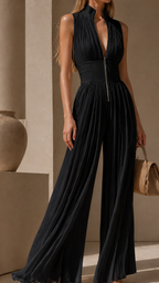 Women's Pleated Formal Jumpsuit – Tailored Evening Occasion Jumpsuit