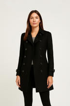 Women's Double-Breasted Tailored Coat – Mid-Length Button Overcoat