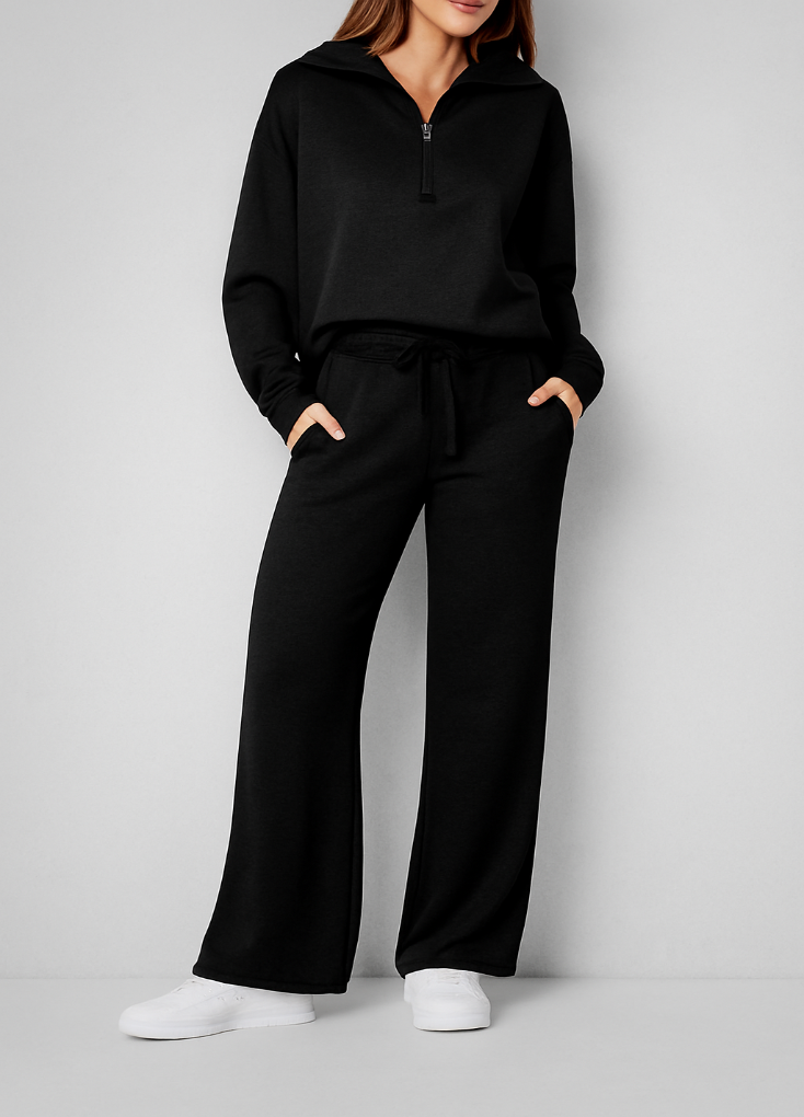 Women's Zip-Up Pants Set – High Waist Wide Leg Lounge Set