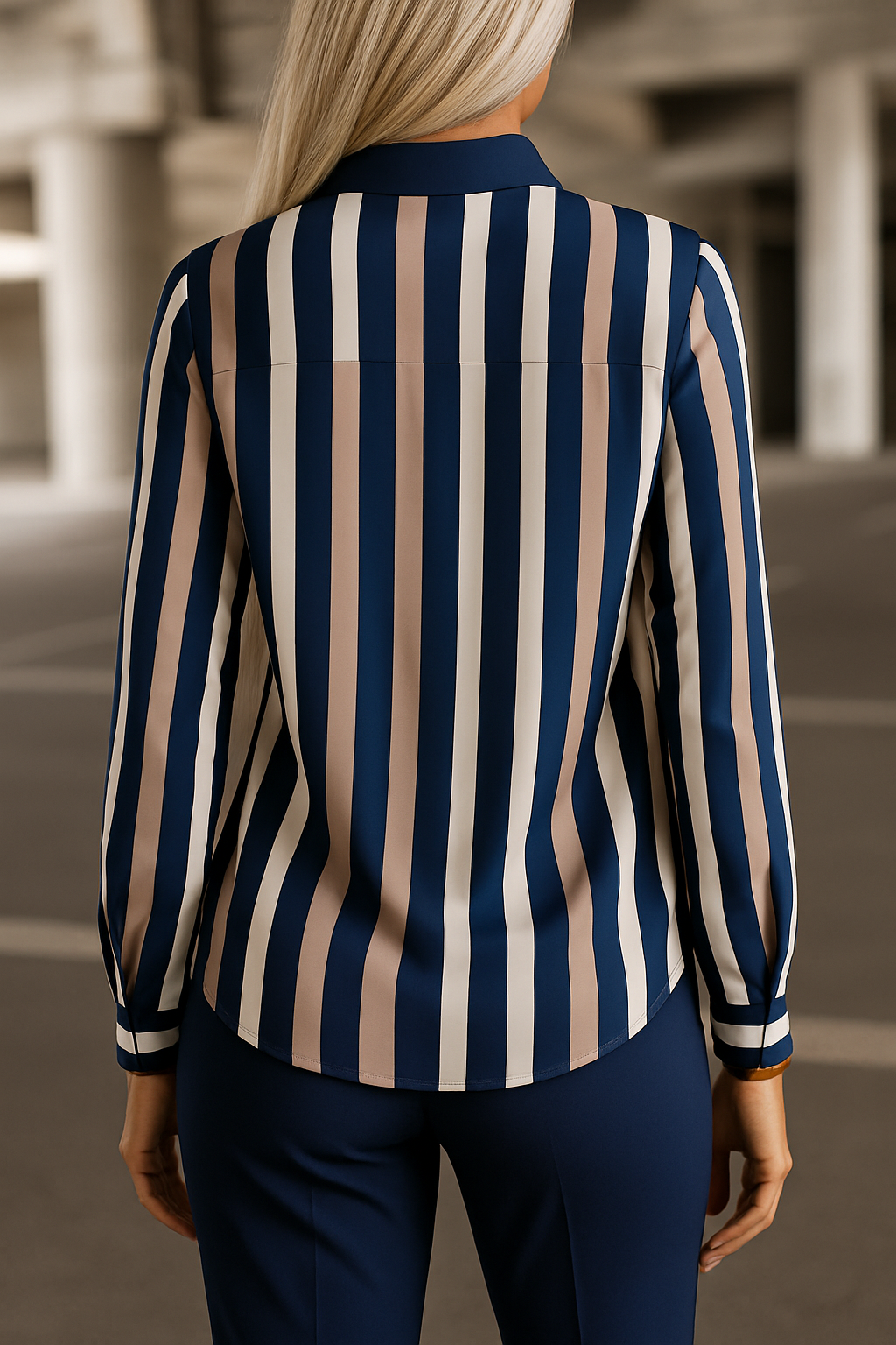 Women's Long Sleeve Striped Blouse – Collared Straight Fit Office Blouse
