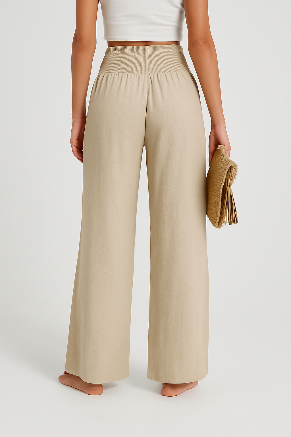 Women's High Waisted Pleated Wide Leg Trousers – Elastic Waist Pants