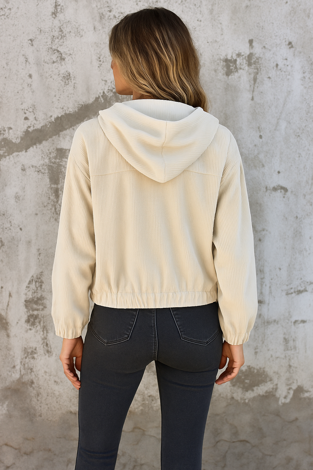 Women's Ribbed Hoodie Jacket – Zip Front Casual Jacket