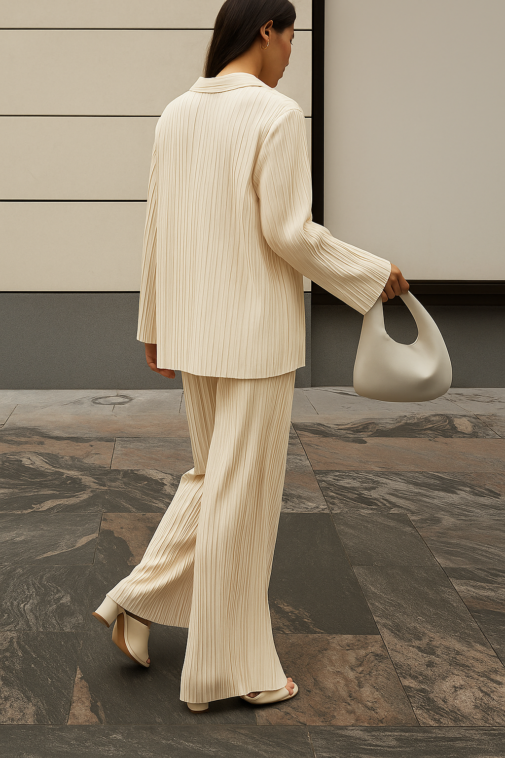 Women's Pleated Wide Leg Pants Set – Relaxed Blouse Casual Lounge Set