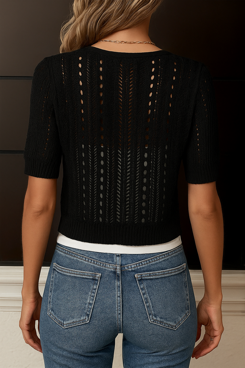 Women's Open Knit Button Cardigan – Short Sleeve Cardigan