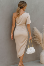 Women's One Shoulder Formal Dress – Pleated High Slit Evening Dress