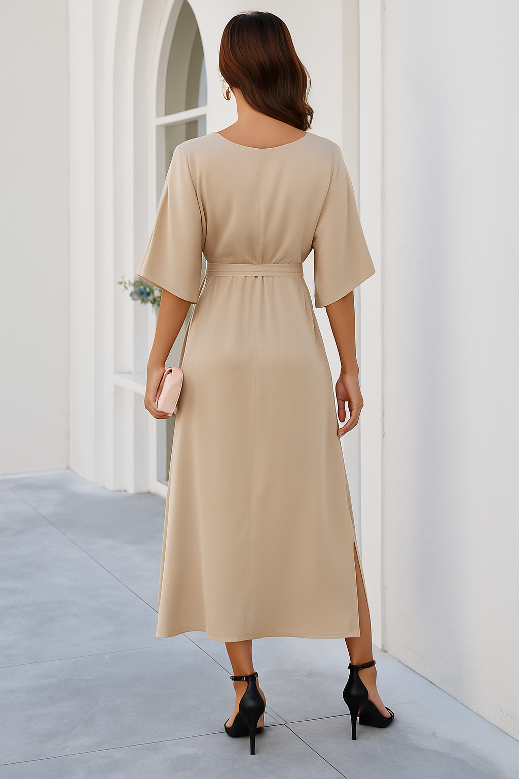 Women's V-Neck Spring Midi Dress – Flowy Day Occasion Dress