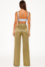 Women's Sparkly Side Slit Party Pants – High Waist Straight Leg Glitter Trousers
