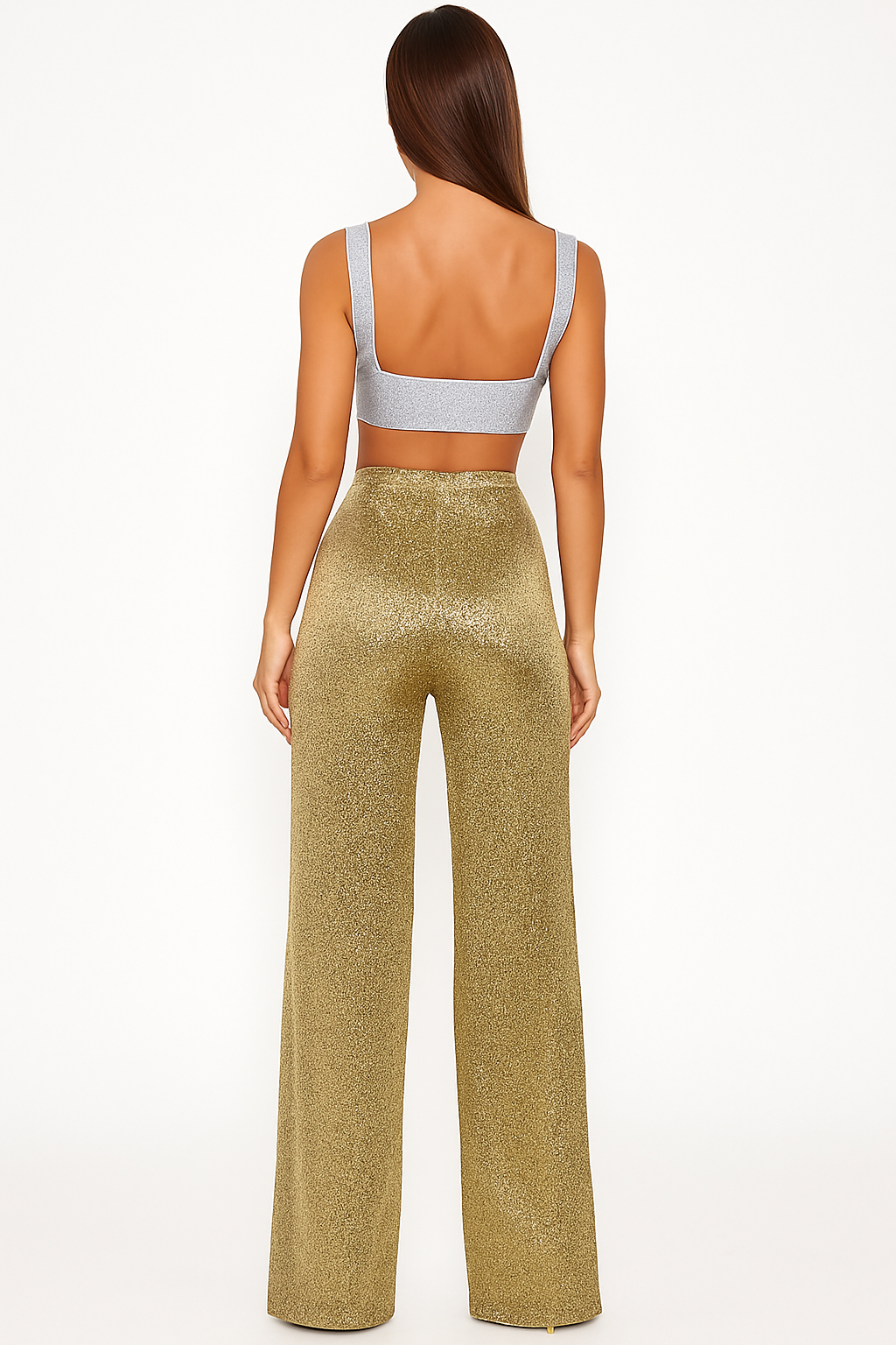 Women's Sparkly Side Slit Party Pants – High Waist Straight Leg Glitter Trousers