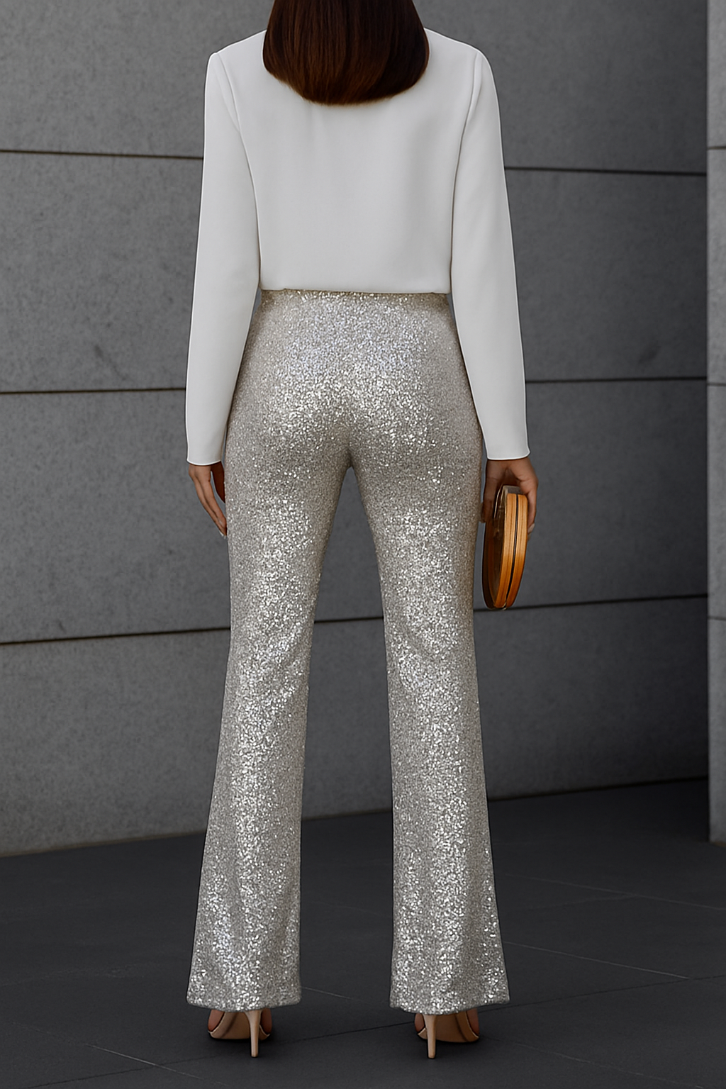 Women's High Waisted Fitted Sequin Pants – Sparkly Evening Party Trousers