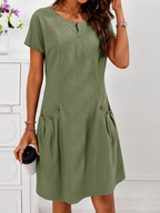 Women's Pocket A-Line Midi Dress – Short Sleeve Relaxed Day Dress