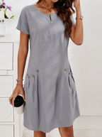 Women's Pocket A-Line Midi Dress – Short Sleeve Relaxed Day Dress