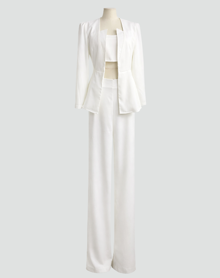 Women's Three Piece Tailored Blazer Set – Crop Top and Matching Pants Set