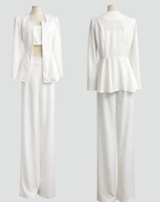 Women's Three Piece Tailored Blazer Set – Crop Top and Matching Pants Set