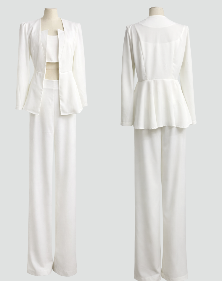 Women's Three Piece Tailored Blazer Set – Crop Top and Matching Pants Set