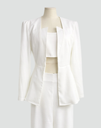 Women's Three Piece Tailored Blazer Set – Crop Top and Matching Pants Set