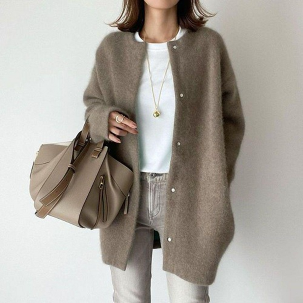 Women's Mid-Length Cardigan – Relaxed Cotton Blend Cardigan
