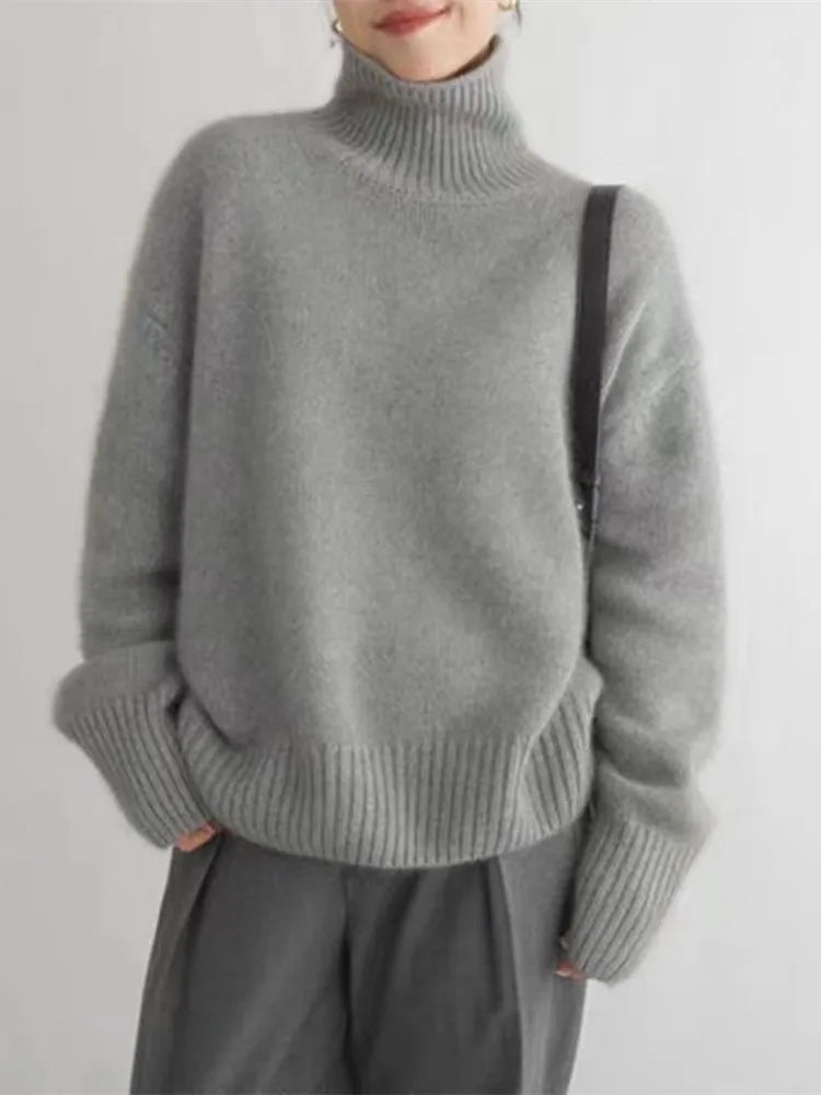 Women's Funnel Neck Sweater – Soft Rib Knit Jumper