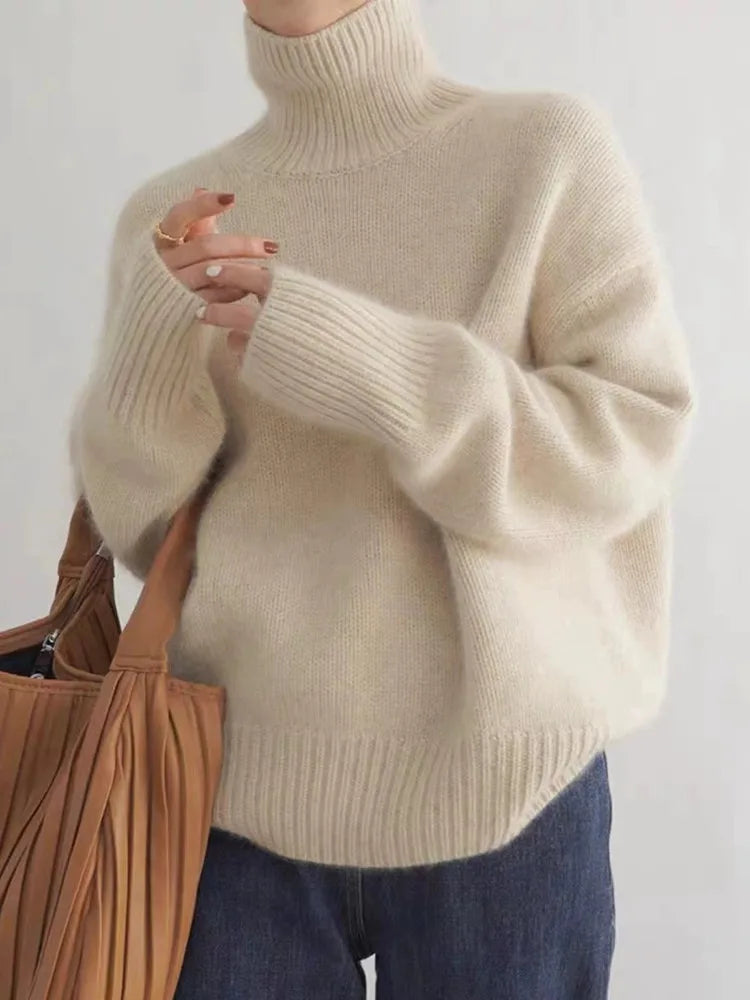 Women's Funnel Neck Sweater – Soft Rib Knit Jumper
