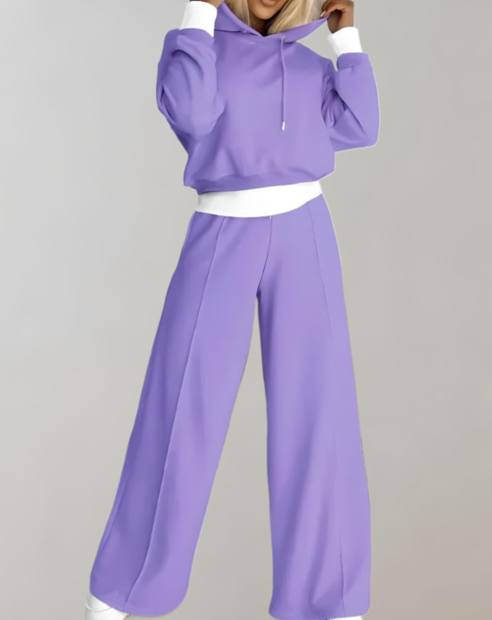 Women's Cropped Hoodie Tracksuit – High Waist Wide Leg Set