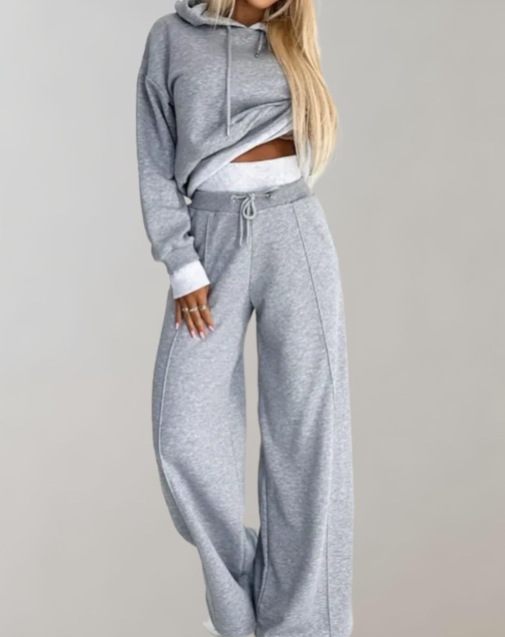Women's Cropped Hoodie Tracksuit – High Waist Wide Leg Set