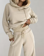 Women's Cropped Hoodie Tracksuit – High Waist Wide Leg Set