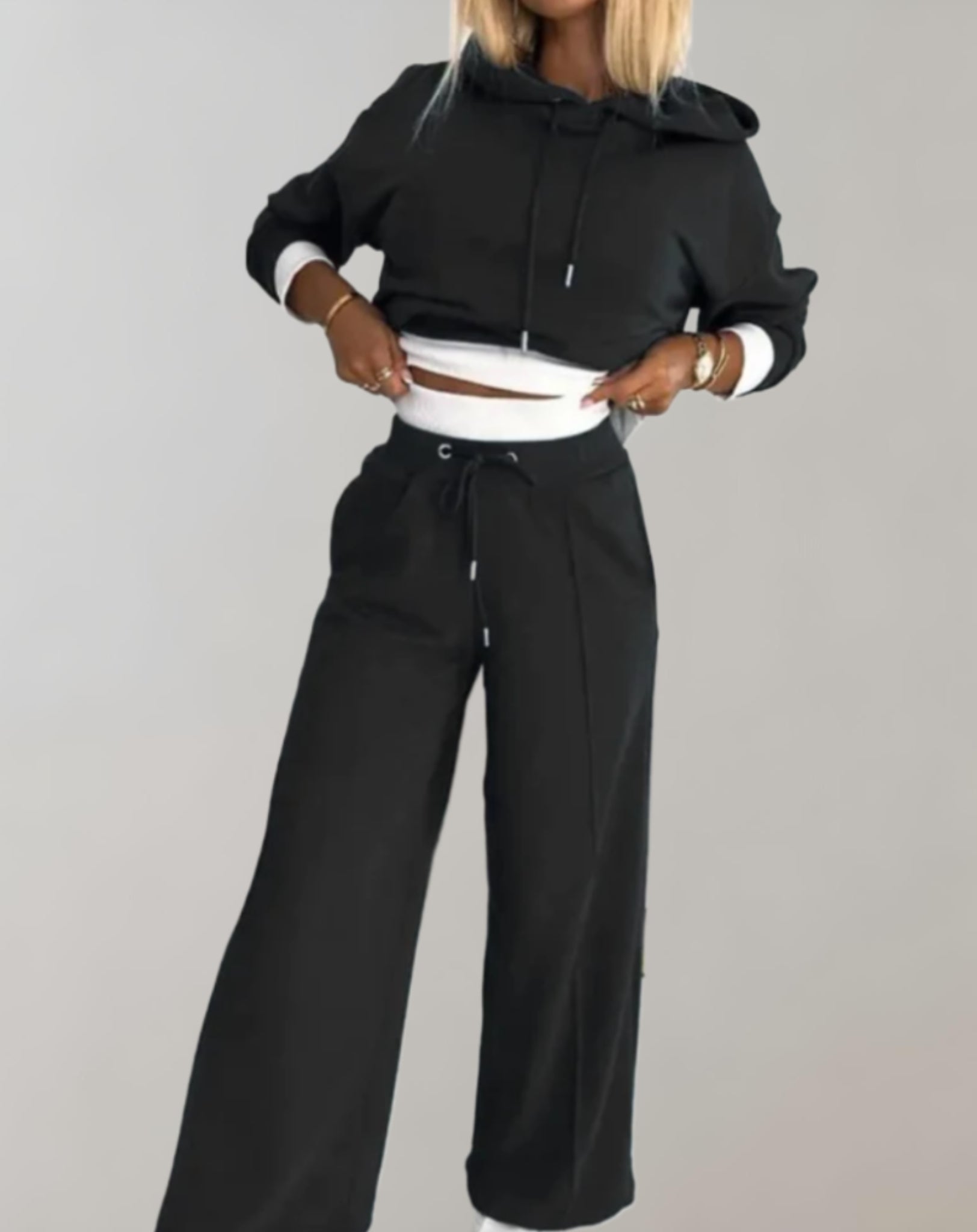 Women's Hooded Sweat Set – Wide Leg Casual Tracksuit