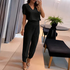 Women's Wide Leg Blouse Set – Long Sleeve Top & Matching Trousers