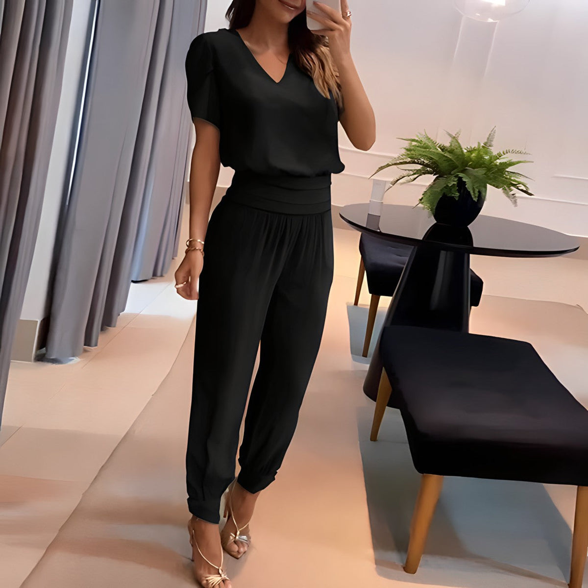 Women's Wide Leg Blouse Set – Long Sleeve Top & Matching Trousers