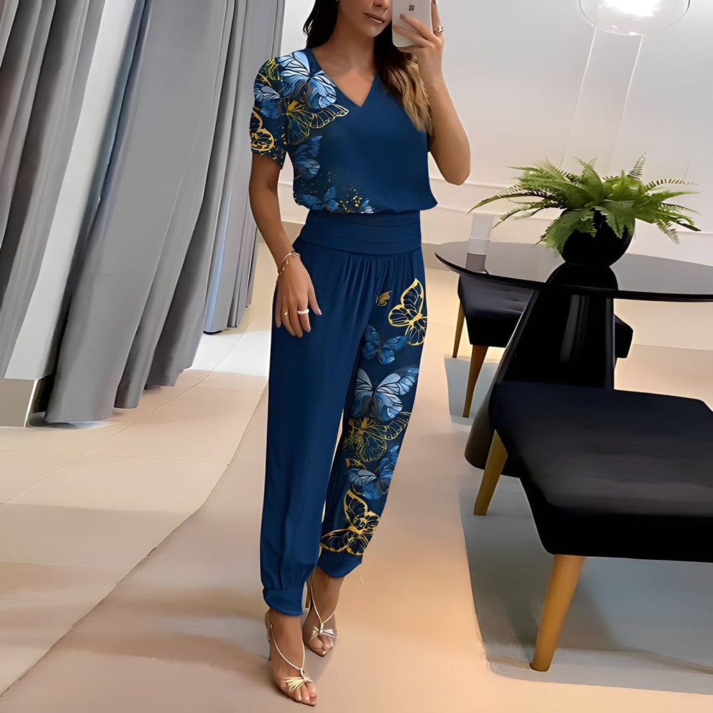 Women's Wide Leg Blouse Set – Long Sleeve Top & Matching Trousers