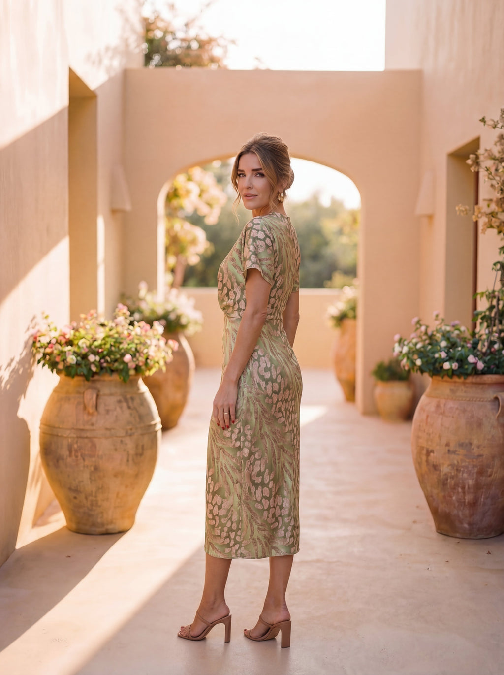Women's Wrap Occasion Midi Dress – Twist Waist Fitted Dress