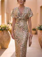 Women's Wrap Occasion Midi Dress – Twist Waist Fitted Dress