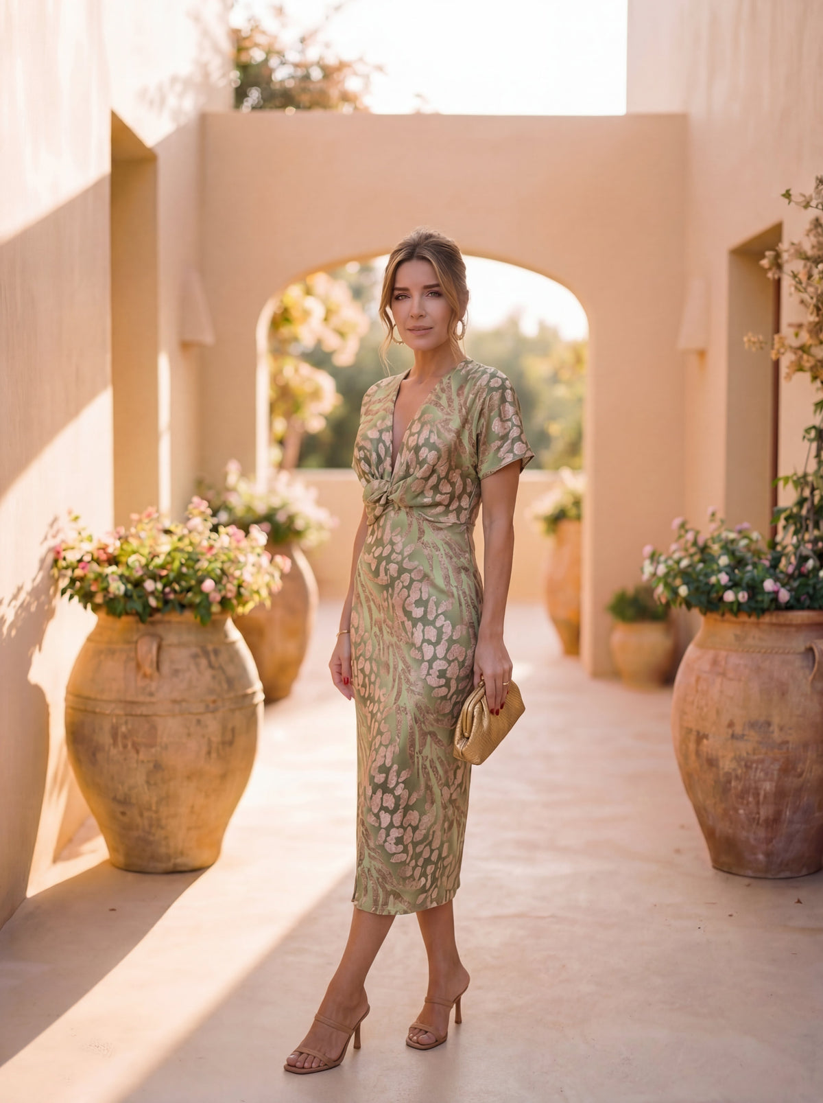 Women's Wrap Occasion Midi Dress – Twist Waist Fitted Dress