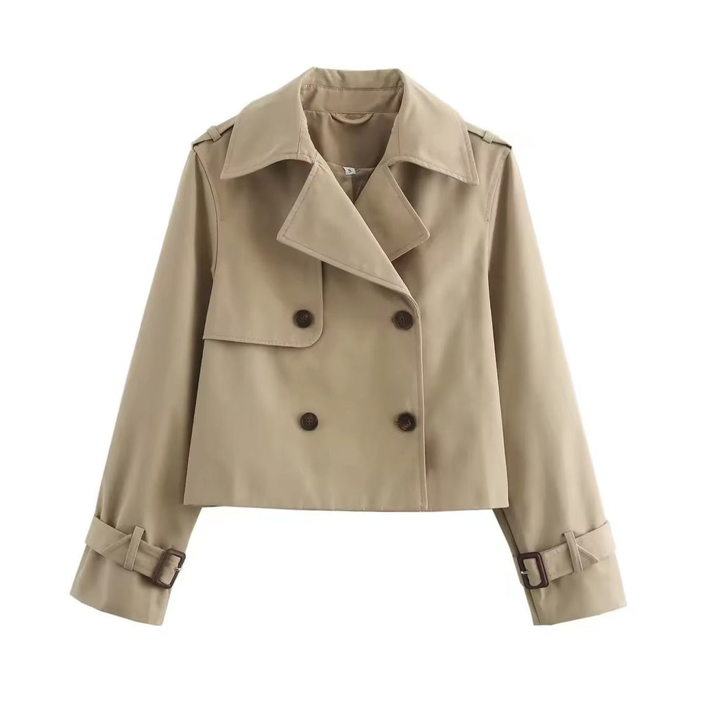 Women's Cropped Trench Coat – Short Double-Breasted Transitional Jacket