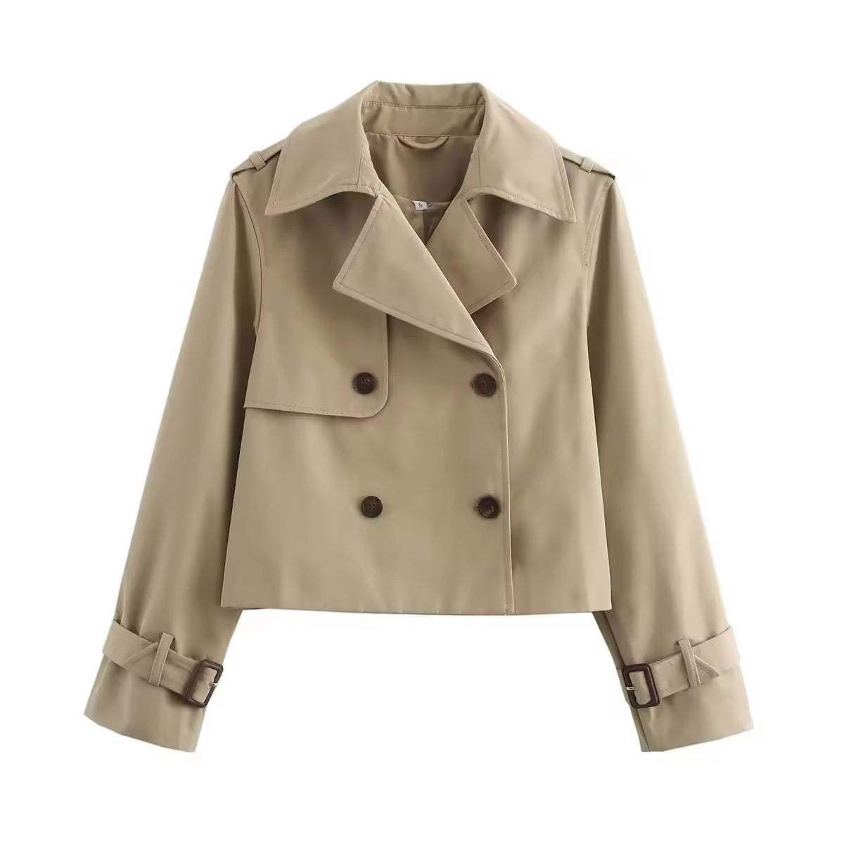 Women's Cropped Trench Coat – Short Double-Breasted Transitional Jacket