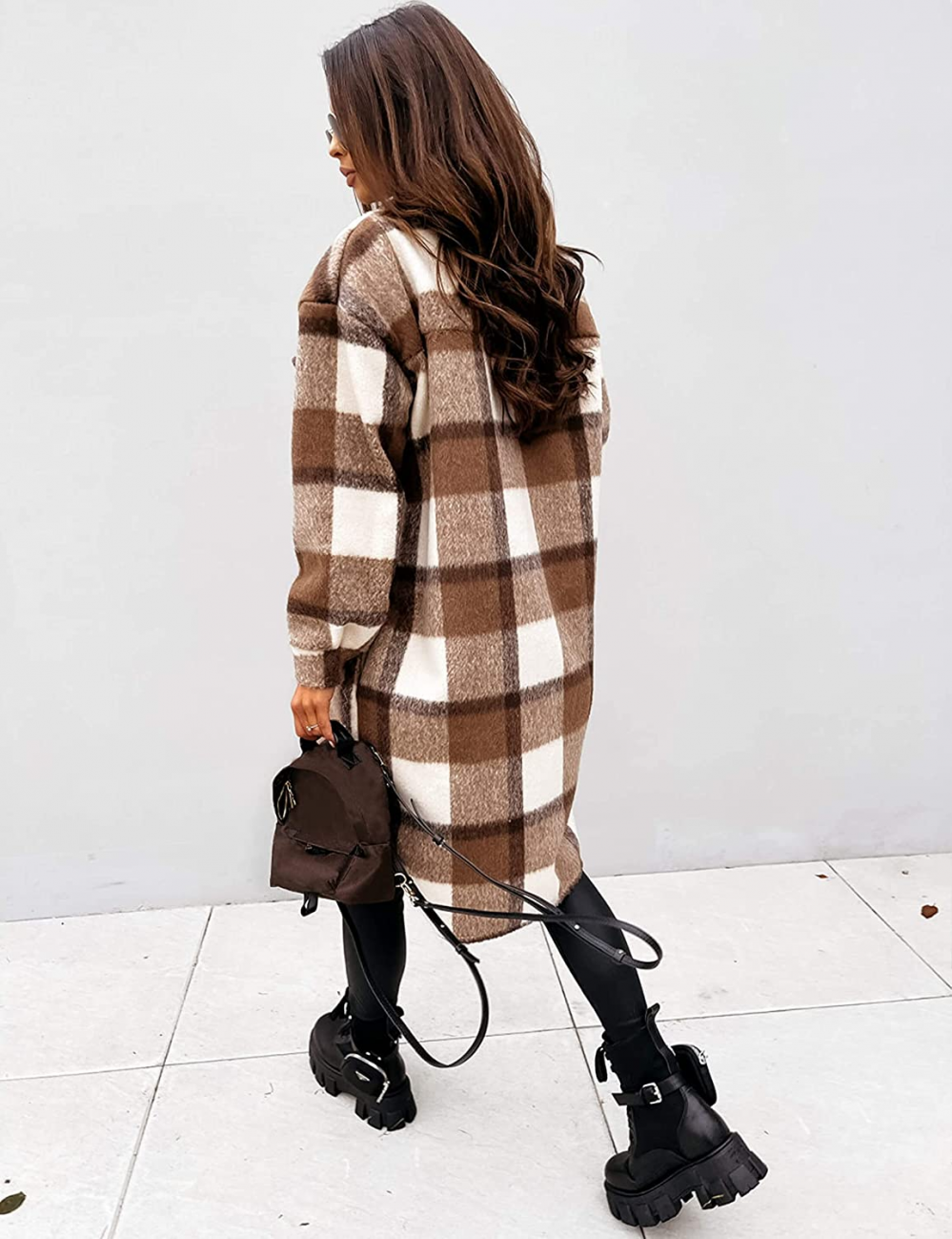 Women's Plaid Winter Coat – Relaxed Long Button Front Overcoat